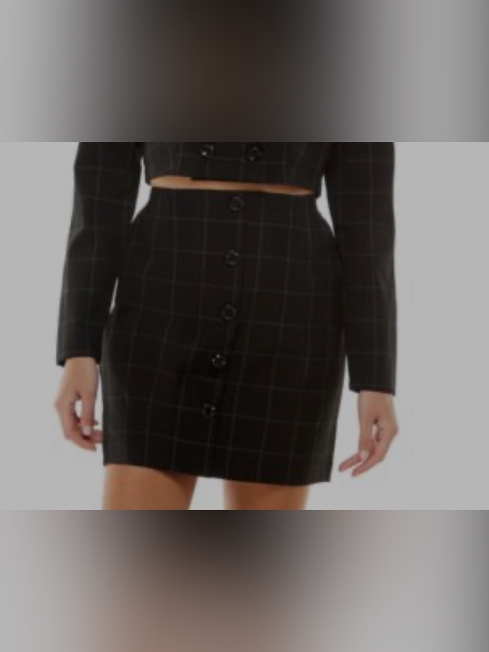 Muji Black Windowpane Button-Front Mini Skirt